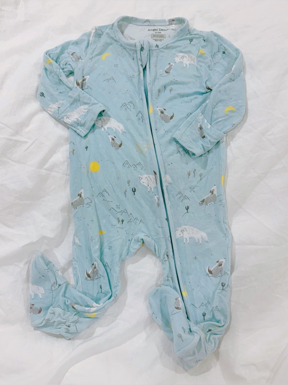 Angel Dear Winter Wolves bamboo zipper footie size 6-9 months